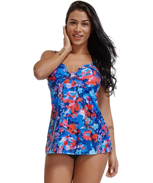 One-Pieces Womens Sexy Tankini Swimsuits with Shorts Floral Print Tummy Control Suits - Hawai Blue - CR18EQQAE94