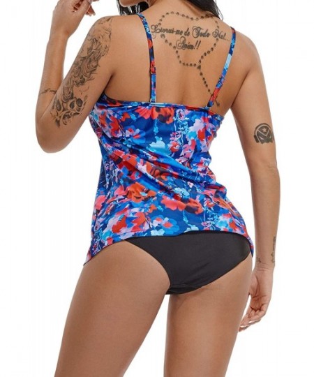 One-Pieces Womens Sexy Tankini Swimsuits with Shorts Floral Print Tummy Control Suits - Hawai Blue - CR18EQQAE94