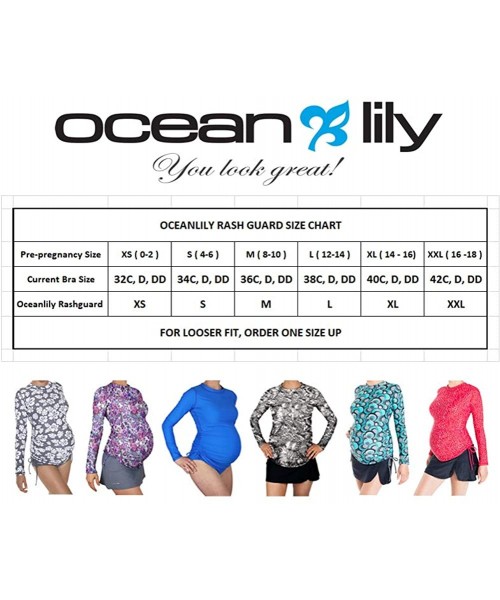 Rash Guards UV Protection 50 UPF Long Sleeve Maternity Ruched Rash Guard - Women's Swimsuit Coverup - Swim Shirt - Aqua Print...