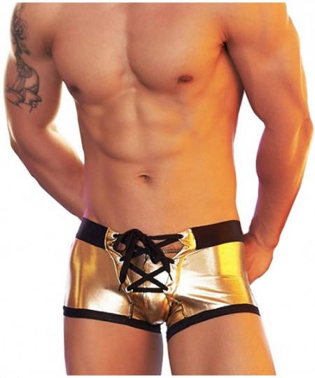 Briefs Men's Liquid Metallic Drawstring Boxer Briefs Underwear Bikini Swim Trunks Swimwear - Gold - CJ18Z3YWY90