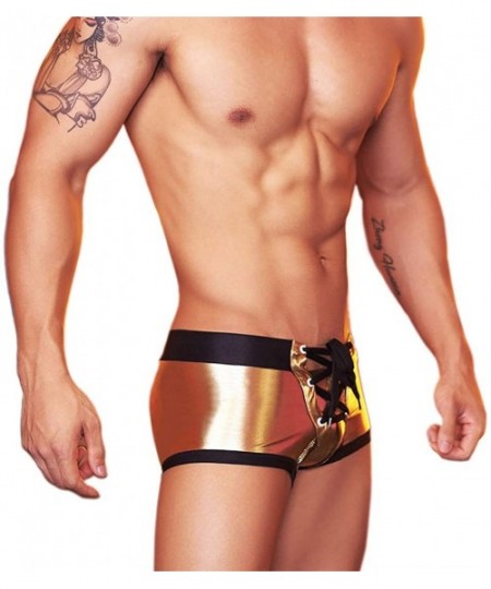 Briefs Men's Liquid Metallic Drawstring Boxer Briefs Underwear Bikini Swim Trunks Swimwear - Gold - CJ18Z3YWY90