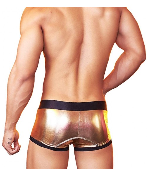 Briefs Men's Liquid Metallic Drawstring Boxer Briefs Underwear Bikini Swim Trunks Swimwear - Gold - CJ18Z3YWY90