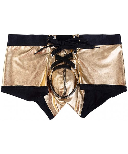 Briefs Men's Liquid Metallic Drawstring Boxer Briefs Underwear Bikini Swim Trunks Swimwear - Gold - CJ18Z3YWY90