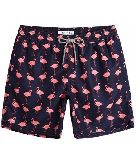 Trunks Mens Quick Dry Printed Short Swim Trunks with Mesh Lining Swimwear Bathing Suits - Flamingo Navy - C218O2EQGLS