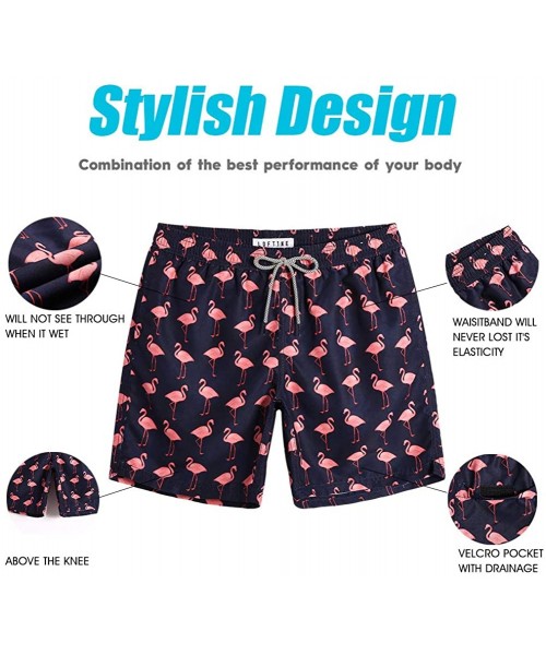 Trunks Mens Quick Dry Printed Short Swim Trunks with Mesh Lining Swimwear Bathing Suits - Flamingo Navy - C218O2EQGLS