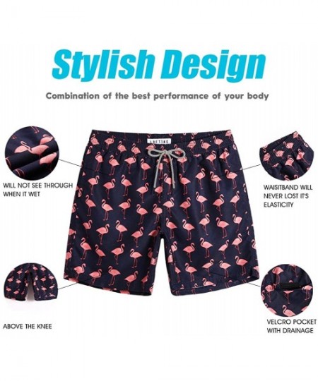 Trunks Mens Quick Dry Printed Short Swim Trunks with Mesh Lining Swimwear Bathing Suits - Flamingo Navy - C218O2EQGLS