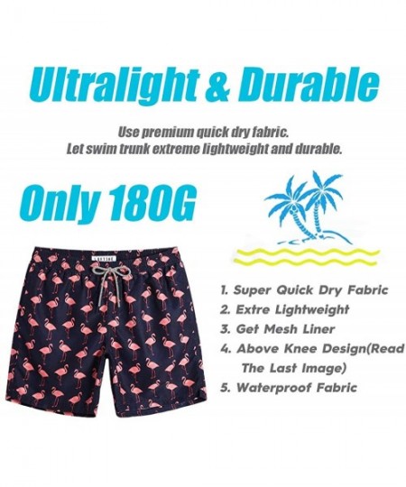 Trunks Mens Quick Dry Printed Short Swim Trunks with Mesh Lining Swimwear Bathing Suits - Flamingo Navy - C218O2EQGLS