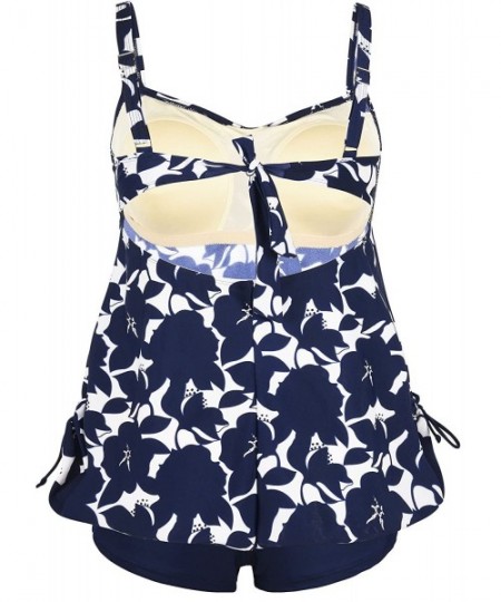 Sets Women's Plus Size Swimwear Floral Tankini Set Drawtring Modest Two Piece Swimsuit - Navy Floral - C117YXT53XO