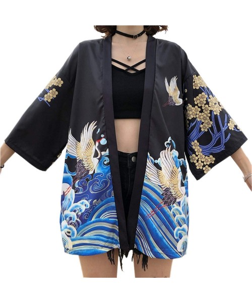 Cover-Ups Summer Womens Beach Kimono Wear Cover up Swimwear Beachwear Bikini Cardigan - Black 8 - CP1985G6QYW