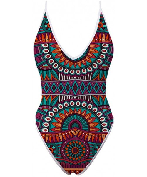 One-Pieces Women's One-Piece High Waisted Thong Swimsuit African Deep V Neck Monokini Bathing Suit - Pattern2 - CO18OX0RGL7