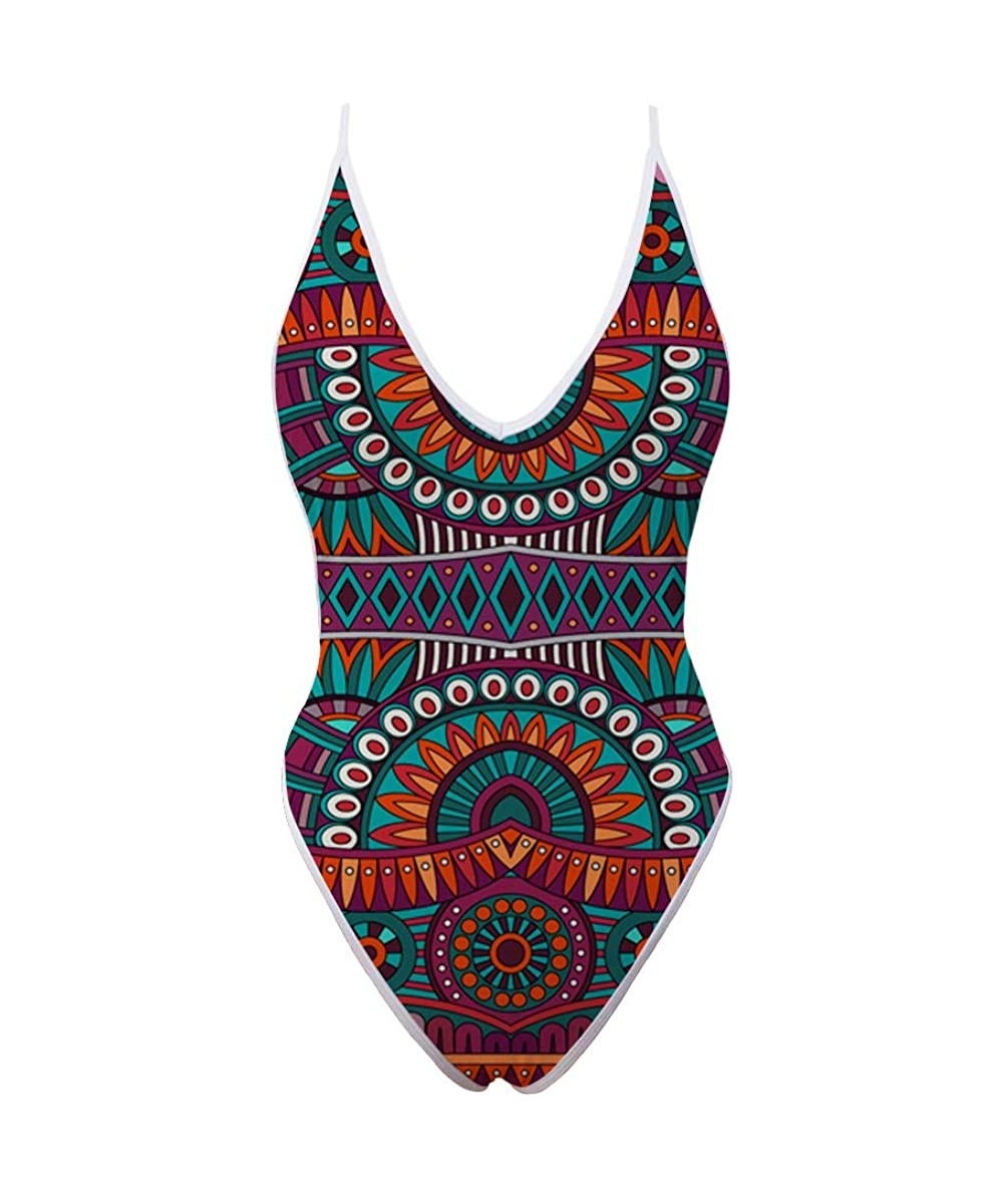 One-Pieces Women's One-Piece High Waisted Thong Swimsuit African Deep V Neck Monokini Bathing Suit - Pattern2 - CO18OX0RGL7