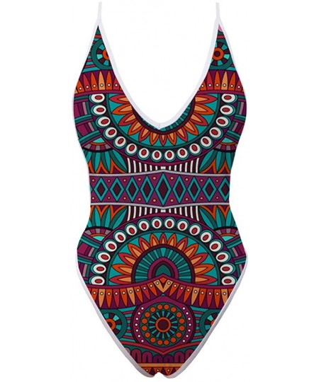 One-Pieces Women's One-Piece High Waisted Thong Swimsuit African Deep V Neck Monokini Bathing Suit - Pattern2 - CO18OX0RGL7