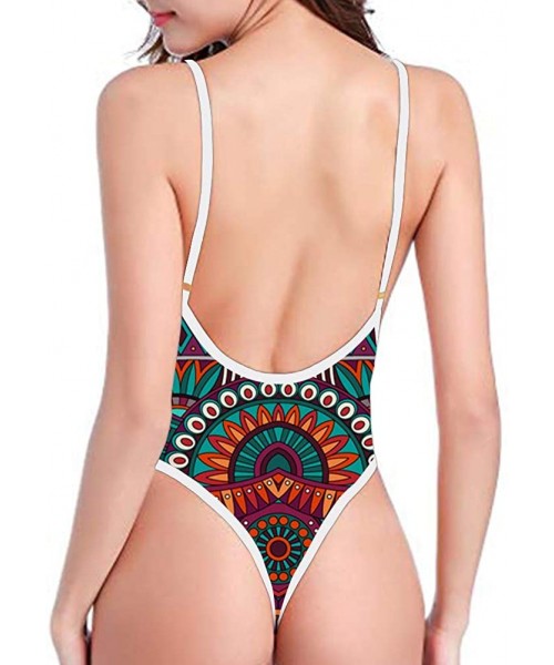 One-Pieces Women's One-Piece High Waisted Thong Swimsuit African Deep V Neck Monokini Bathing Suit - Pattern2 - CO18OX0RGL7