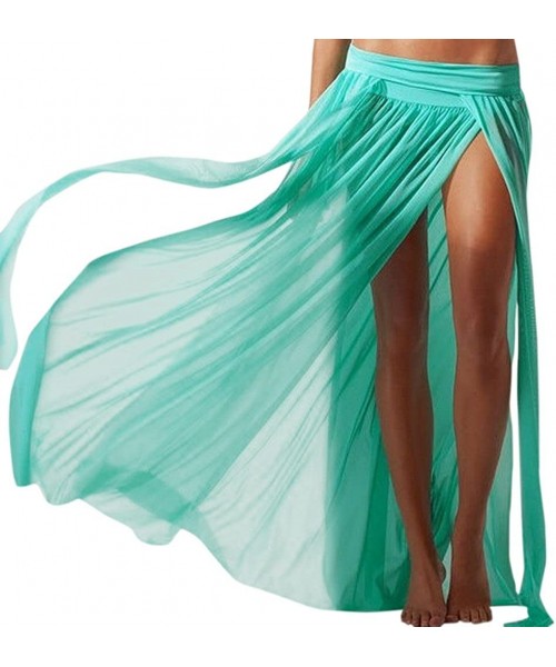 Cover-Ups Women's Sexy High Slit Maxi Beach Skirt Swimsuit Cover Up - Green - CQ12O6R0UAT