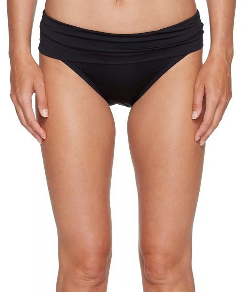 Bottoms Women's Solid Shirred Waist Bikini Bottom - Black - CY183MIN5EX