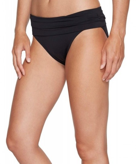 Bottoms Women's Solid Shirred Waist Bikini Bottom - Black - CY183MIN5EX