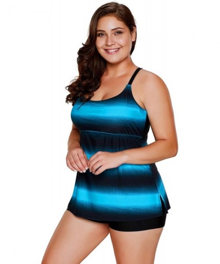 Tankinis Swimsuits for Womens Striped Color Block Bathing Suits Two Piece Tankini Swimsuits with Boyshort Plus Size Swimwear ...