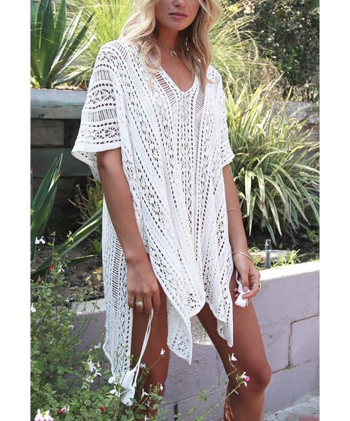 Cover-Ups Women's Cover Up Sexy Swimsuit for Women Crochet Hollow V Neckline Fashion Swimwear Beach Bikini Cover Ups Off Whit...