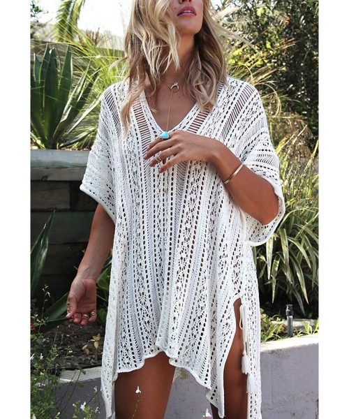 Cover-Ups Women's Cover Up Sexy Swimsuit for Women Crochet Hollow V Neckline Fashion Swimwear Beach Bikini Cover Ups Off Whit...