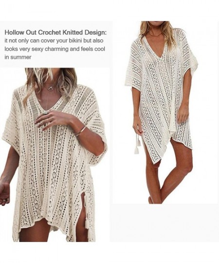 Cover-Ups Women's Cover Up Sexy Swimsuit for Women Crochet Hollow V Neckline Fashion Swimwear Beach Bikini Cover Ups Off Whit...