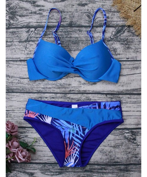 Sets Women Halter Bikini Push Up Fashion Padded Swimsuit Vintage Print Two Piece Swimwear Plus Size - T - 225 - CN194QTU3AY