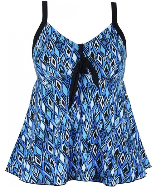 Tankinis Women's Plus Size Swimsuits Flowy Tankini Tie Knot Two Piece Swimsuits Tankini Bathing Suits - Blue Argyle - CZ18D6N...