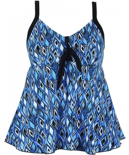 Tankinis Women's Plus Size Swimsuits Flowy Tankini Tie Knot Two Piece Swimsuits Tankini Bathing Suits - Blue Argyle - CZ18D6N...