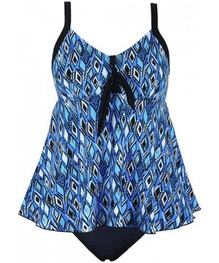 Tankinis Women's Plus Size Swimsuits Flowy Tankini Tie Knot Two Piece Swimsuits Tankini Bathing Suits - Blue Argyle - CZ18D6N...