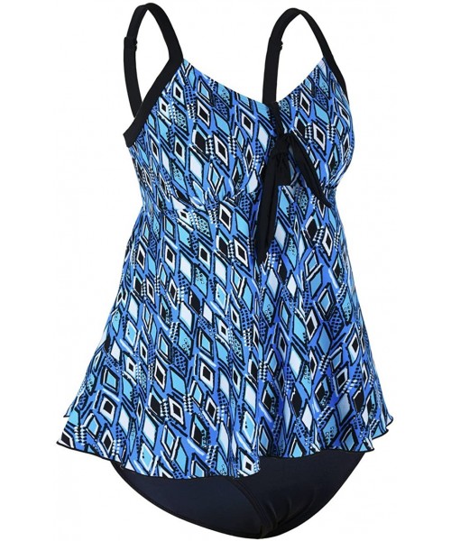 Tankinis Women's Plus Size Swimsuits Flowy Tankini Tie Knot Two Piece Swimsuits Tankini Bathing Suits - Blue Argyle - CZ18D6N...