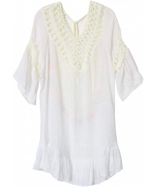 Cover-Ups Big Girl Crochet Beach Cover Up Swimsuit - White Backless 2 - CI199C4SYXM