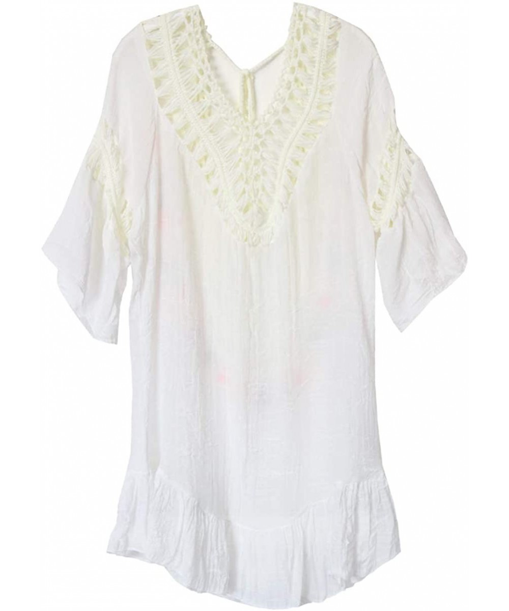 Cover-Ups Big Girl Crochet Beach Cover Up Swimsuit - White Backless 2 - CI199C4SYXM