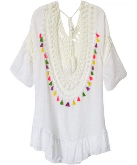 Cover-Ups Big Girl Crochet Beach Cover Up Swimsuit - White Backless 2 - CI199C4SYXM