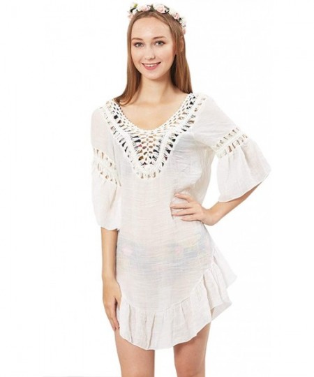 Cover-Ups Big Girl Crochet Beach Cover Up Swimsuit - White Backless 2 - CI199C4SYXM