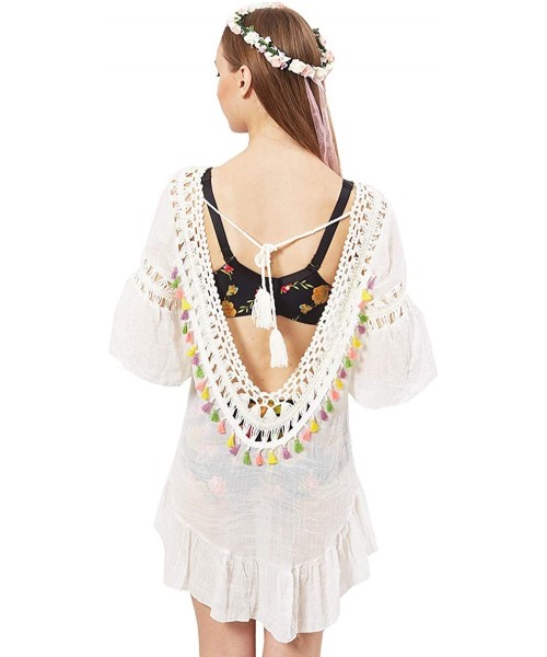 Cover-Ups Big Girl Crochet Beach Cover Up Swimsuit - White Backless 2 - CI199C4SYXM