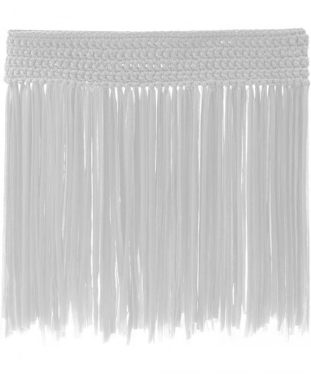 Cover-Ups Women Elastic Waist Crochet Tassel Fringe Cover up Mini Skirt - White - CA12H43HGEP