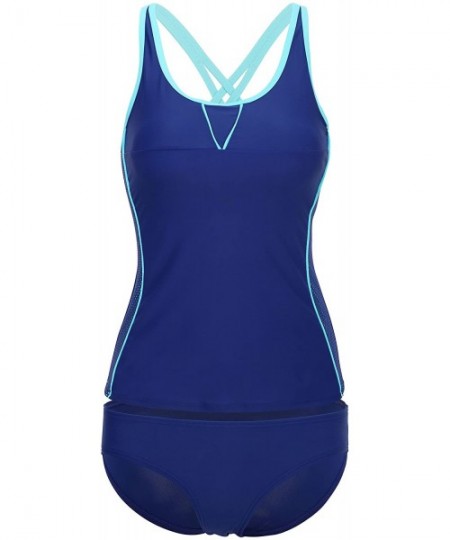 Sets Women's Active Sport Tankini Set - Designed in USA - 7877_navy/Blue Side - CQ182Z5DO8U