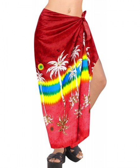 Cover-Ups Women's Plus Size Boho Sarong Swimwear Cover Ups Beach Wrap Full Long M - Spooky Red_v505 - CD17Z5MR0WG