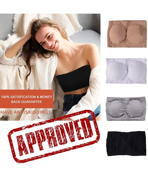 Tops Women's Bandeau Bra Seamless Strapless Padded Crop Tube Top Bra 3 Pack S-3XL - Black&beige&grey - C918O754T73