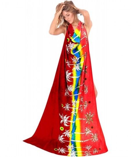 Cover-Ups Women's Plus Size Boho Sarong Swimwear Cover Ups Beach Wrap Full Long M - Spooky Red_v505 - CD17Z5MR0WG