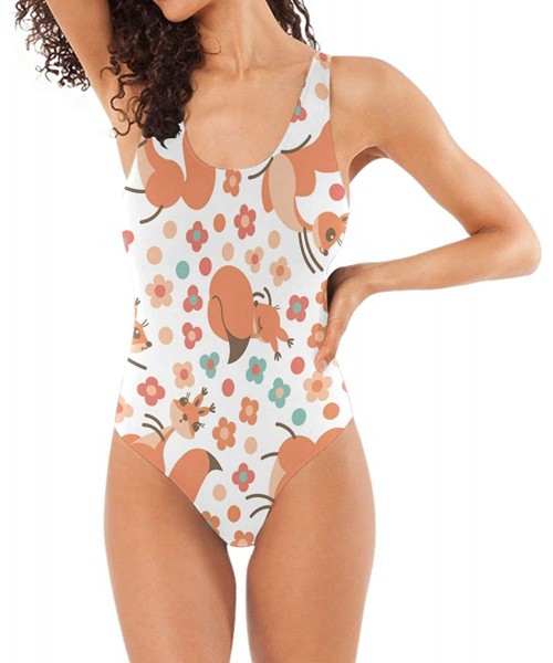 One-Pieces Womens Scorpio Zodiac Signs One Piece Monokini Swimsuit Sexy Backless Retro Bathing Suit - Cute Squirrels on Flowe...