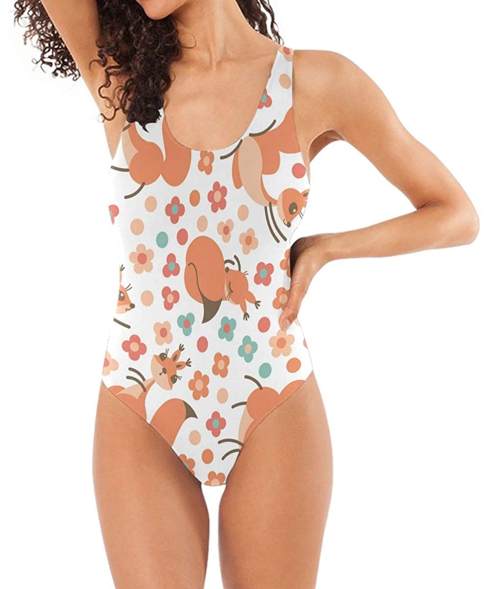 One-Pieces Womens Scorpio Zodiac Signs One Piece Monokini Swimsuit Sexy Backless Retro Bathing Suit - Cute Squirrels on Flowe...