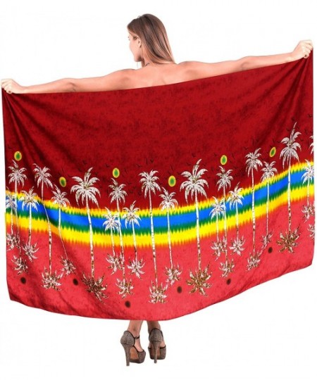 Cover-Ups Women's Plus Size Boho Sarong Swimwear Cover Ups Beach Wrap Full Long M - Spooky Red_v505 - CD17Z5MR0WG