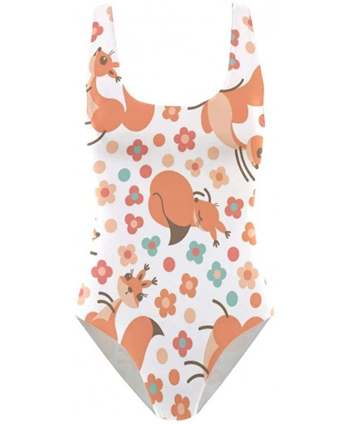 One-Pieces Womens Scorpio Zodiac Signs One Piece Monokini Swimsuit Sexy Backless Retro Bathing Suit - Cute Squirrels on Flowe...