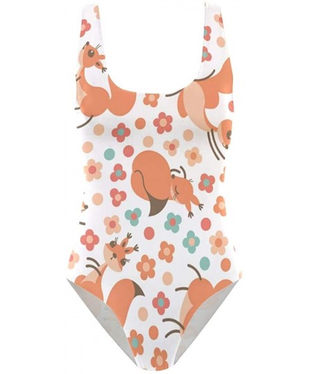 One-Pieces Womens Scorpio Zodiac Signs One Piece Monokini Swimsuit Sexy Backless Retro Bathing Suit - Cute Squirrels on Flowe...