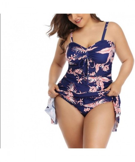 Racing Women Plus Size Two Piece Drawstring Skirt Large Size Split Swimsuit Solid Color Printed Skirt Tankini Set Purple - CY...