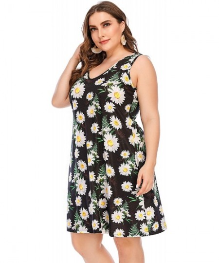 Cover-Ups Women Plus Size V Neck Sleeveless Floral Print Pocket T Shirt Dresses Casual Midi Tank Dress Beach Cover up Sundres...