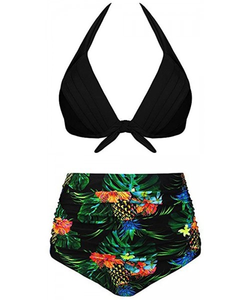 Tops Women's High Waist Bikini Swimwear Women's Vintage Print Beachwear Bikini Set Swimwear - B7-green - C9196LARZOK