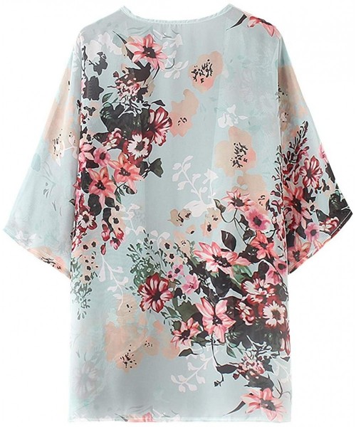 Cover-Ups Womens Beach Kimono Cardigan Chiffon Floral Print Short Cover up - Green - C018W8WD3W8