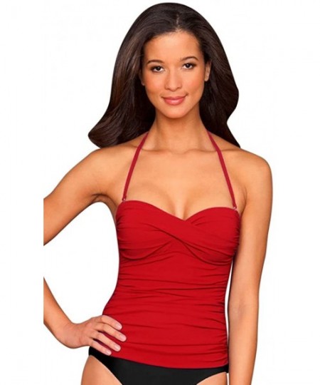 Tankinis Black Twist Front Bandeau Tankini Top - Red - C517Z740DUW