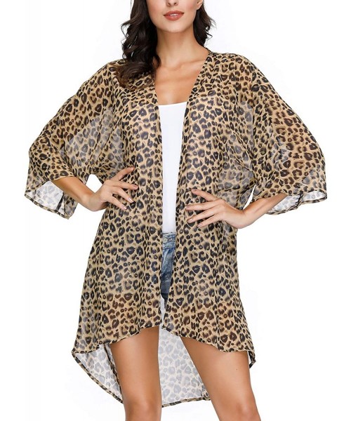 Cover-Ups Women's Chiffon Loose Kimono Cardigan Swimsuit Cover UPS Plus Size - Deep Brown - CH18A8D54SA